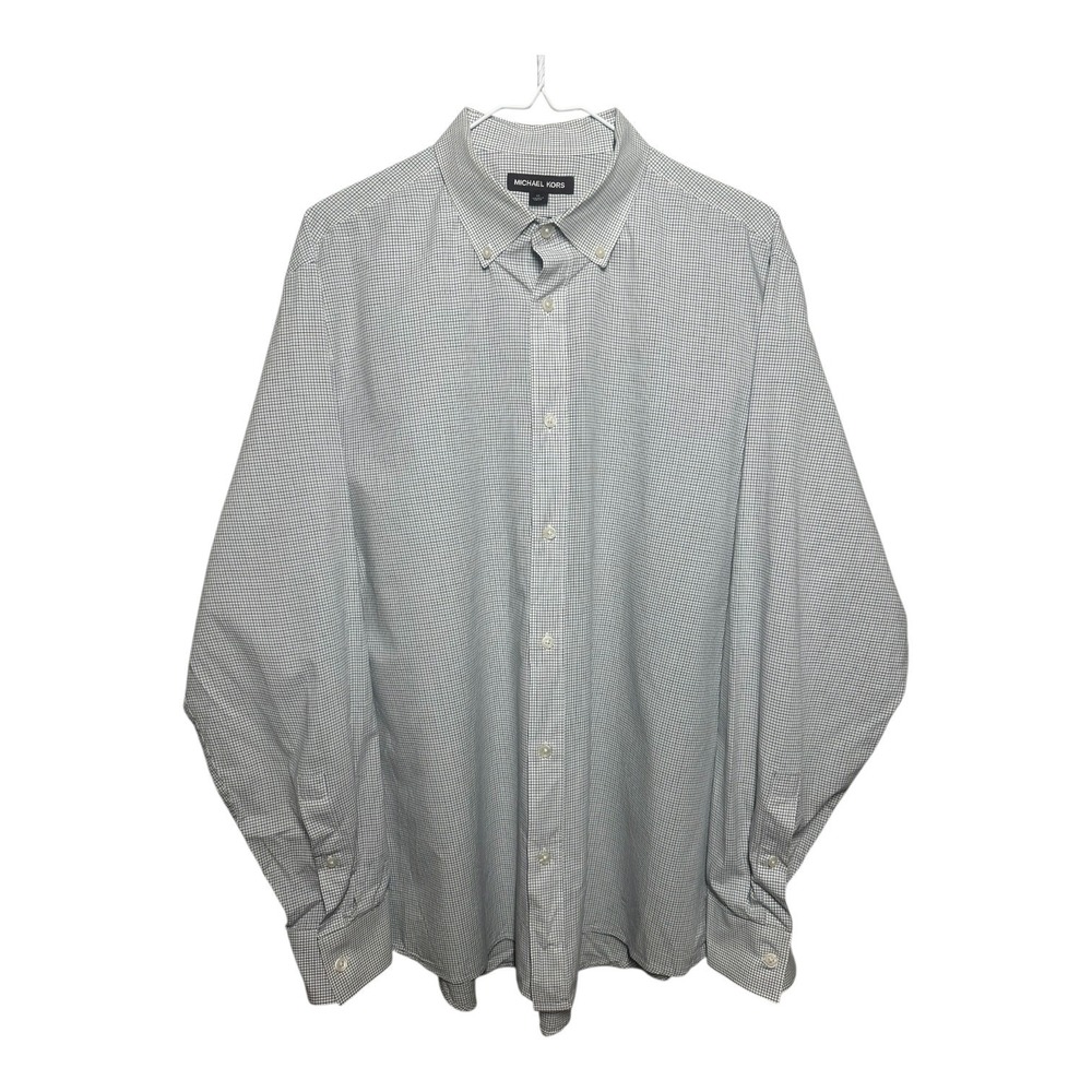 Michael Kors Men's Button-Down Dress Shirt Tailored Fit Blue Check XL